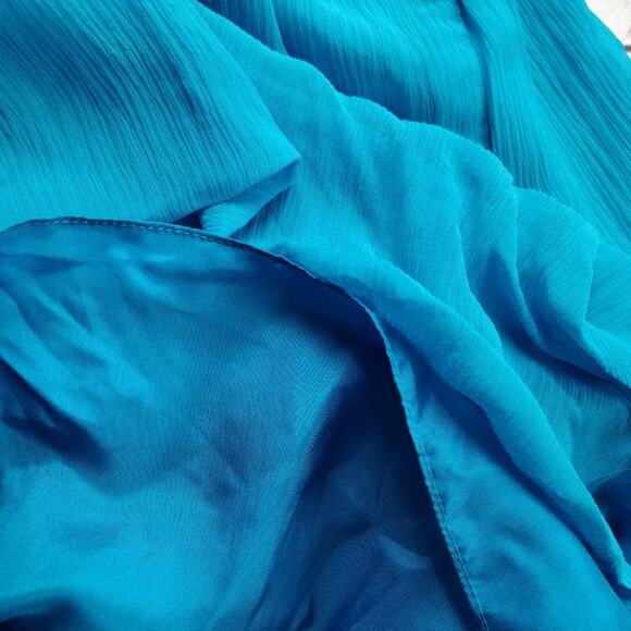 NWT TIBI One Shoulder Silk Chiffon Draped Cocktail Dress Turquoise 2 - Picture 5 of 8